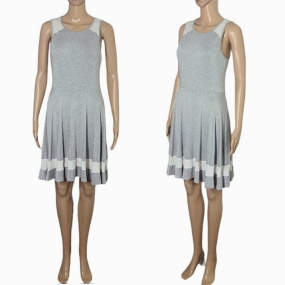 Ella MOSS Grey and White Perforated Fit and Flare Sleeveless Knit Dress Size M